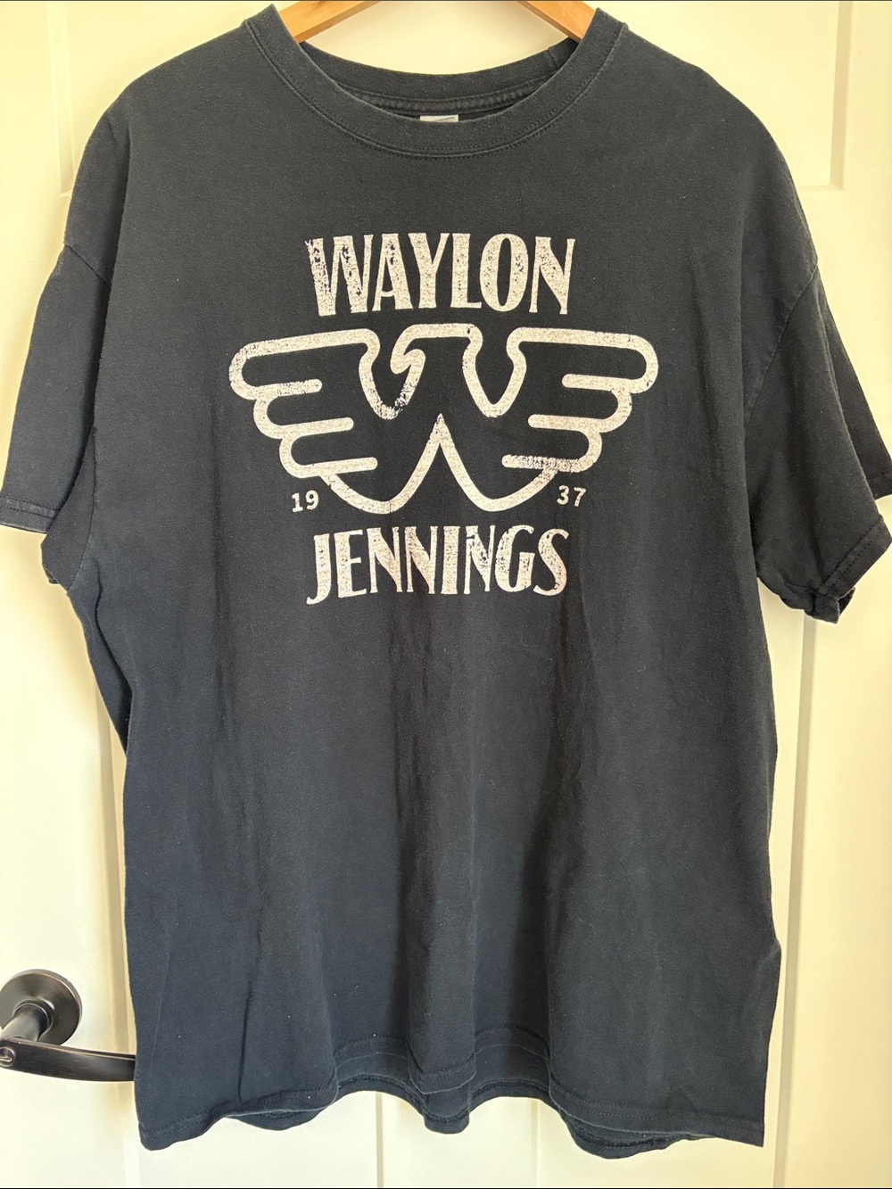 100% cotton Waylon Jennings Graphic Tee - Black with White Print